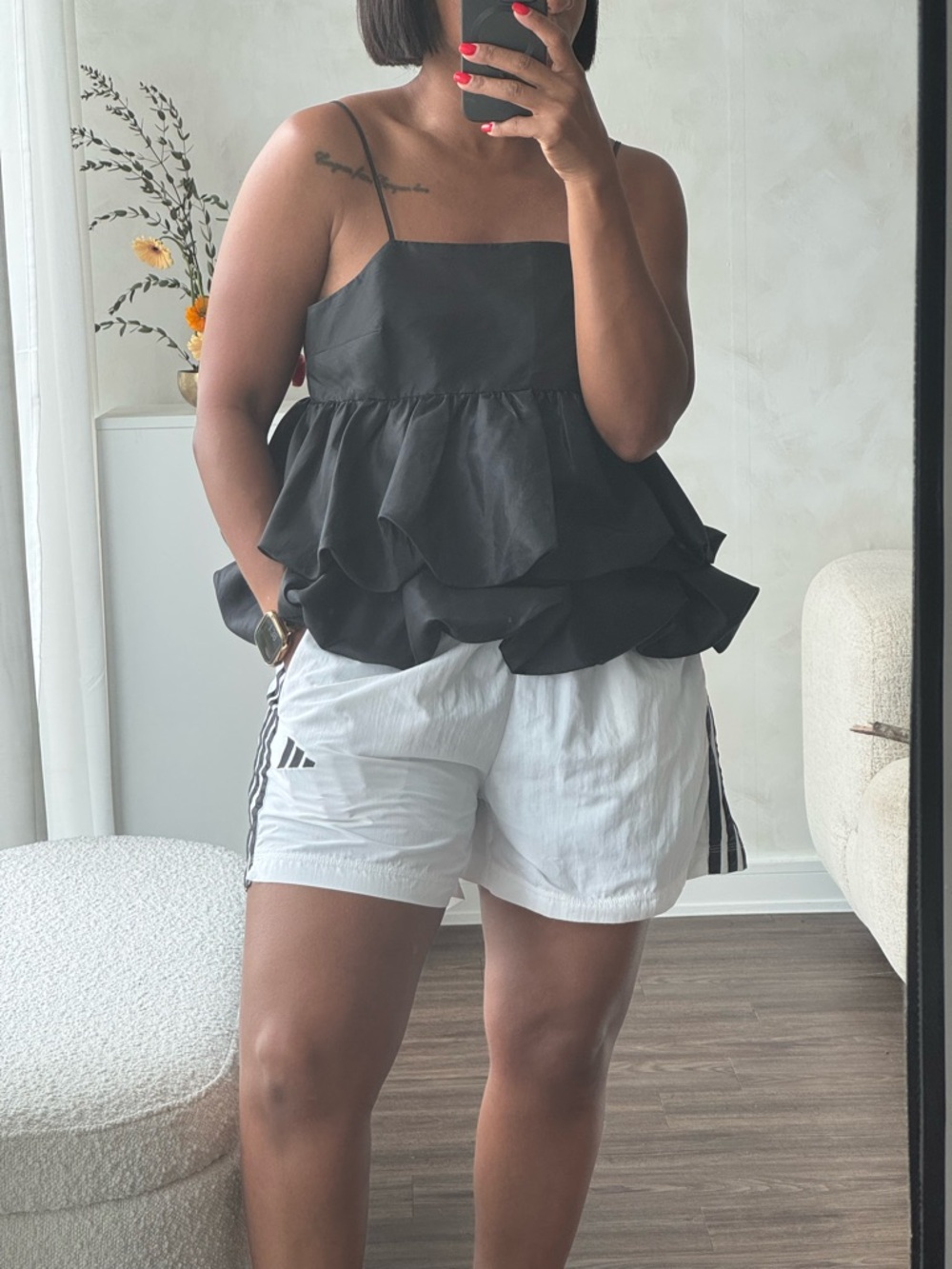 Adidas white and black track short (L)
